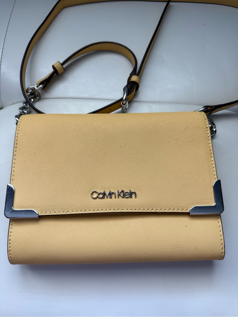 Calvin Klein Lemon Yellow Crossbody Bag with Silver Accents